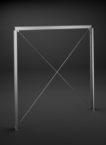Butler rod and angle bracing system shown in a rigid frame bay, featuring diagonal tension rods and structural members engineered to provide lateral stability, resist wind loads, and maintain alignment within a coordinated building system.